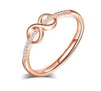 Yumilok Damenring Ring mit Unendlichkeit infinity Ehering Verlobungsring Freundschaftsring Lifestyle-Ring 925 Sterling Silber Rosegold verstellbar