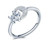 Yumilok Damenring Star Stern Mond Ring Zirkonia Ehering Verlobungsring Freundschaftsring Lifestyle-Ring 925 Sterling Silber verstellbar