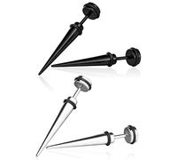 Yumilok Edelstahl Fake-Stab Fake Dehnungsstarb Ohrstecker Piercing Ohrringe Hypoallergen Ohrschmuck für Damen Herren, 2 Paare(Schwarz, Silber)