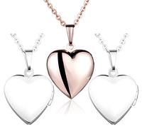 Yumilok Edelstahl Foto Medaillon zum Öffnen Photo Bilder Amulett Roségold Silberfarben Herzanhänger Halskette Kette mit Anhänger für Damen Mädchen, 3 Stücke