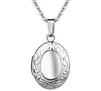 Yumilok Edelstahl Foto Medaillon zum Öffnen Photo Bilder Amulett Silberfarben Rosa Runder Anhänger Halskette Kettenanhänger für Damen Mädchen