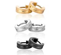 Yumilok Edelstahl Matt Klapp-Creolen Ohrstecker Ohrringe Hypoallergen Ohrschmuck für Damen Herren Kinder, 3 Paare(Schwarz, Gold, Silber)