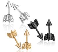 Yumilok Edelstahl Rakete Spike Ohrstecker Piercing Ohrringe Hypoallergen Ohrschmuck für Damen Herren Kinder, 3 Paare(Schwarz, Silber, Gold)