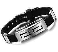 Yumilok Edelstahl Silikon Herren Manschette Armband Labyrinth Verstellbar Armreif Punk Rock Ritter Armschmuck, Schwarz+Silber