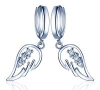 Yumilok Engelsflügel 925 Sterling Silber Zirkonia Ohrhänger Creolen Ohrringe Hypoallergen Ohrschmuck für Damen Frauen Mädchen