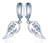 Yumilok Engelsflügel 925 Sterling Silber Zirkonia Ohrhänger Creolen Ohrringe Hypoallergen Ohrschmuck für Damen Frauen Mädchen