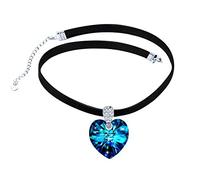 Yumilok Frauen Damen Mädchen Choker Kette 925 Sterling Silber Halskette Herz des Ozeans Blau Kristall Zirkonia Anhänger