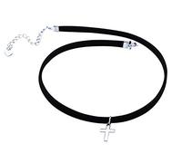 Yumilok Frauen Damen Mädchen Choker Kette Halskette mit Kreuz Anhänger Choker Halskette Halsband Schwarz Seil Leder