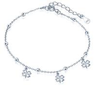 Yumilok Fusskettchen Armband mit Charms Kleeblatt Anhänger Kugel Länge verstellbar Fußspange Fußband Knöchel Armband für Frauen Mädchen