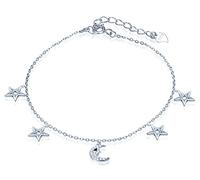 Yumilok Fusskettchen Armband mit Charms Mond Anhänger Stern Länge verstellbar Fußspange Fußband Knöchel Armband für Frauen Mädchen