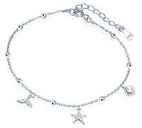 Yumilok Fusskettchen Armband mit Charms Seestern Anhänger Muschel Fischschwanz Länge verstellbar Fußspange Fußband Knöchel Armband für Frauen Mädchen
