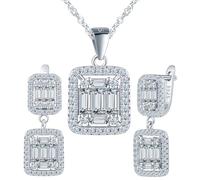 Yumilok Geometrische Quadrat Micro Pave Cubic Zirconia Ohrstecker Creolen Ohrringe Damen Ohrhänger Silber 925 Kette Set Damen Halskette mit Anhänger