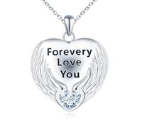 Yumilok Halskette Damen Kette Silber 925 Anhänger Feder Flügel Engel immer liebe dich Weiß Herz Medaillon zum Öffnen für Bilder