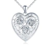 Yumilok Halskette Damen Kette Silber 925 Anhänger Herz Rose Blume Silber Herz Medaillon zum Öffnen für Bilder Amulett