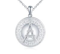 Yumilok Halskette Damen Kette Silber 925 Anhänger Kette Eiffelturm Anhänger Damen Halskette Paris Silber Rund Medaillon zum Öffnen für Bilder Foto