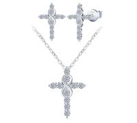 Yumilok Halskette Damen Kreuz Ohrringe - Kreuz Kette Damen Ohrstecker Set aus 925 Sterling Silber Kreuz Ohrringe Damen Schmuckset Infinity Unendlichkeit Anhänger für Frauen