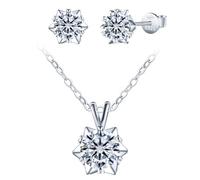 Yumilok Halskette Damen Ohrringe Silber - Kette Damen mit Schneeflocke Anhänger Damen Ohrstecker 925 Sterling Silber Schmuck Set 1 Karat Moissanit Diamant für Frauen Freundin Mama