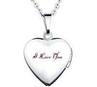 Yumilok Halskette für Damen Herren mit I Love You Gravur Foto Medaillon zum Öffnen Photo Bilder Amulett Silberfarben Rosa Herzanhänger für Damen Mädchen