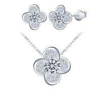 Yumilok Halskette Kleeblatt Schmuckset für Damen - Vierblättriges Damen Halskette mit Anhänger 1 Karat Moissanit Diamant Klee Kette 925 Silber Damen Ohrringe Kleeblatt Ohrstecker
