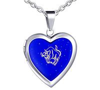 Yumilok Herren Herren Kette Damen Halskette Edelstahl mit Herz Anhänger Stier Foto Medaillon Thermo Stimmung Farbwechsel für Frauen Mann