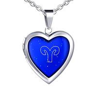 Yumilok Herren Kette aus Edelstahl Damen Halskette mit Herz Anhänger Widder Foto Medaillon Thermo Stimmung Farbwechsel für Frau Mann Männer