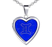 Yumilok Herren Kette Foto Medaillon Damen Halskette Edelstahl mit Herz Anhänger Zwillinge Thermo Stimmung Farbwechsel für Damen Mann