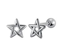Yumilok Herren Ohrringe Silber Ohrstecker für Damen Edelstahl Stern Ohrstecker Ohr Manschette Ohrringe Piercing Pentagram Hollow