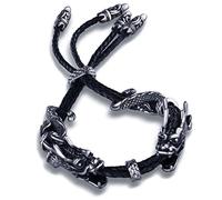 Yumilok Herrenarmband Echtlederarmband Leder geflochten Armreif Drachen Armschmuck für Männer Schwarz Oxidiert Edelstahl