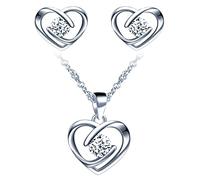 Yumilok Herz Schmuckset Silber 925 Sterling Silber Damen Kette und Ohrringe Set mit Zirkonia Stein Für Fraun & Mädchen