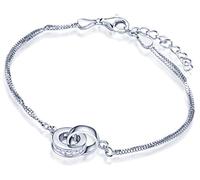 Yumilok Ineinander Verschlungene Ringe 925 Sterling Silber Zirkonia Charm-Armband Armkette Doppel Ketten für Damen Frauen Mädchen, 6.3-7.3" Verstellbar