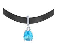 Yumilok Kette Damen Halskette Collier 925 Sterling Silber Choker Wassertropfen blau Lederseil schwarz für Damen Valentinstag