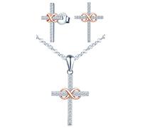 Yumilok Kette Damen Halskette Creolen Silber Damen Ohrringe Unendlichkeit Kreuz Schmuckset 925 Sterling Silber Creolen mit Zirkonia Anhänger für frauen