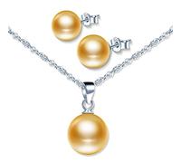 Yumilok Kette Damen Halskette Damen Ohrstecker Ohrringe Perlohrstecker Schmuck Sets mit Weiß Perle aus 925 Sterling Silber für Damen Frauen Gold
