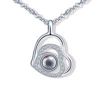 Yumilok Kette Damen Halskette Doppel Herz 100 Sprachen Ich Liebe Dich Hochzeits 925 Sterling Silber mit Anhänger Zirkonia Geschenk für Mama Frau Freundin