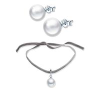 Yumilok Kette Damen Halskette Halsband Damen Ohrstecker Ohrringe Vintage Schmuck Sets mit Weiß Perle aus 925 Sterling Silber für Damen Frauen