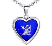 Yumilok Kette Damen Halskette Herren Edelstahl mit Herz Anhänger Foto Medaillon zum Öffnen Jungfrau Thermo Stimmung Farbwechsel für Frau Mann