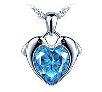 Yumilok Kette Damen Halskette mit Anhänger Collier 925 Sterling Silber Zirkonia blau Delphin Herz für Damen Frauen