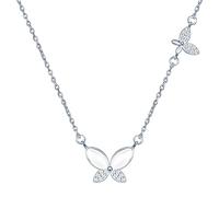 Yumilok Kette Damen Halskette mit Anhänger Collier 925 Sterling Silber Zirkonia Opal Schmetterling für Frauen Freundin