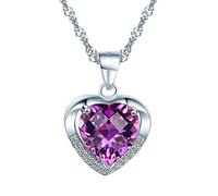 Yumilok Kette Damen Halskette mit Herz Anhänger Herzkette aus 925 Sterling Silber Lila Kristall Zirkonia Geschenk für Frauen MaMa Freundin an Geburtstags Weihnachten Valentinstag