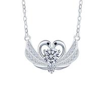 Yumilok Kette Damen Halskette Mossanite 925 Sterling Silber Doppel Schwan Herz Zirkonia Anhänger Flügel Braut Schmuck D-Farbe Geschenke für frauen sie Valentinstag