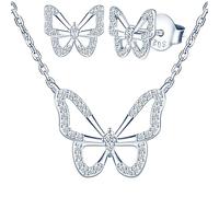 Yumilok Kette Damen Halskette Ohrringe Ohrstecker Collier 925 Sterling Silber Zirkonia Schmetterling für Frauen Mama Valentinstag