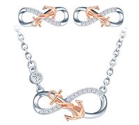 Yumilok Kette Damen Halskette Unendlichkeit Anker Schmuckset Damen Geschenke für Frauen Damen Halskette Kette Ohrringe Set für Mädchen