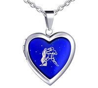 Yumilok Kette Herren Damen Halskette Edelstahl mit Herz Anhänger Wassermann Foto Medaillon Thermo Stimmung Farbwechsel für Frau Mann Männer