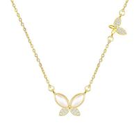 Yumilok Kette mit Anhänger Damen Halskette Collier 925 Sterling Silber Zirkonia Opal Schmetterling Gold für Frauen Mama
