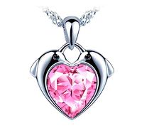 Yumilok Kette mit Anhänger Damen Halskette Collier 925 Sterling Silber Zirkonia Rosa Delphin Herz für Damen Valentinstag