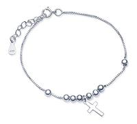 Yumilok Kreuz Beads Kugeln 925 Sterling Silber Charm-Armband Armkette Silber Gliederarmband für Damen Frauen Mädchen, 6.5-7.5" Verstellbar