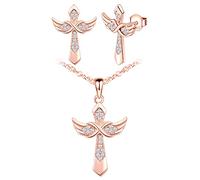 Yumilok Kreuz Kette 925 Sterling Silber amen Halskette Unendlichkeit Flügel Anhänger Damen Ohrringe Ohrstecker Set für Damen
