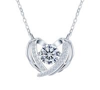 Yumilok Mossanite Kette Herz Damen Halskette Engel Flügel Umgebung Zirkonia Anhänger 925 Sterling Silber Braut Schmuck Geschenke für frauen Valentinstag