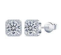 Yumilok Ohrringe Silber 925 für Damen - Damen Ohrstecker Viereck Quadratisch mit 1 Karat Moissanite Ohrstecker für Damen Frauen Freundin Mama mit Geschenkbox