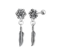 Yumilok Punk Ohrringe Damen Ohrhänger Feder Boho mit Verwicklung Pentagon ohrringe hängend Ohrringe Ohrstecker Herren Männer Edelstahl Piercing